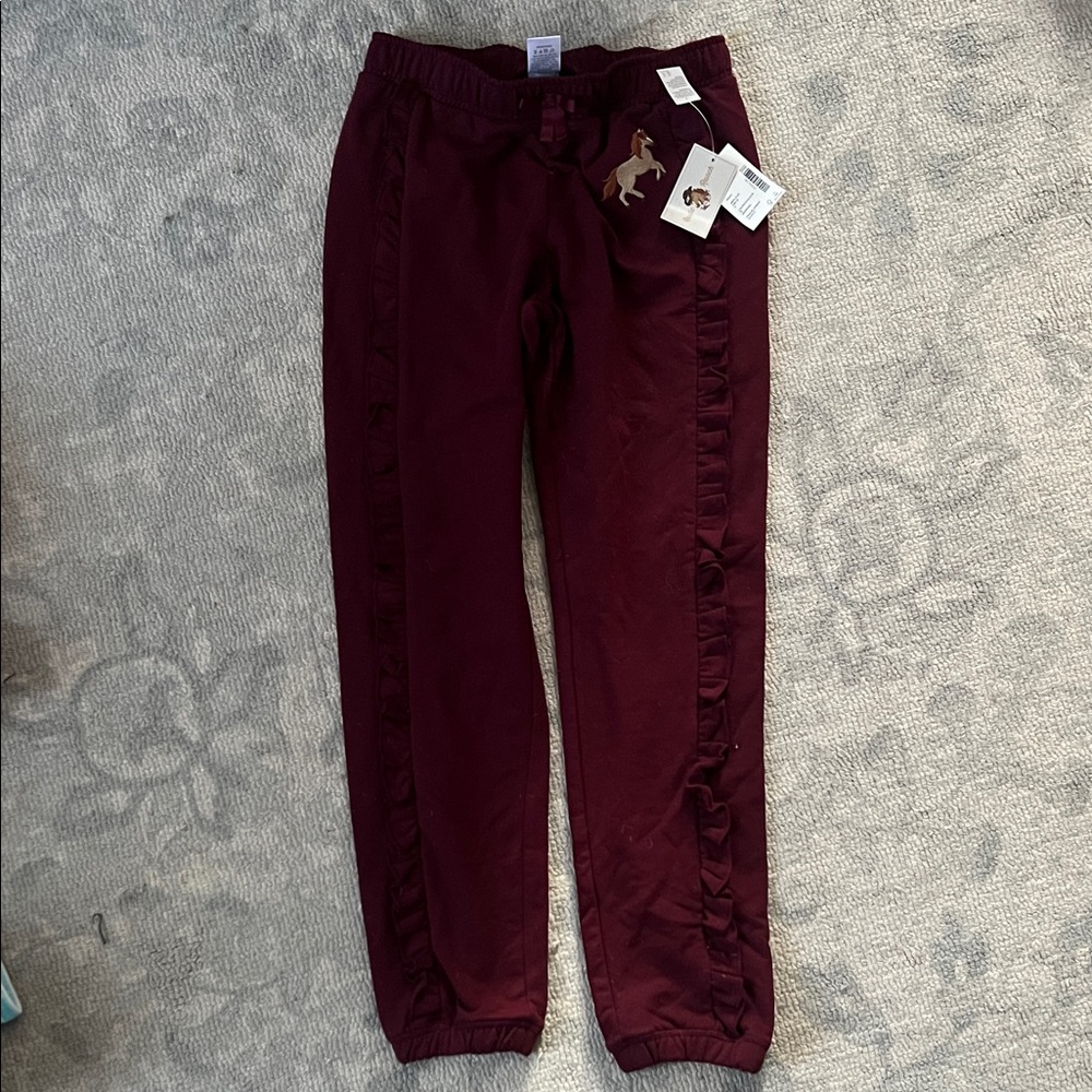 Gymboree Maroon Joggers with Ruffle Accent